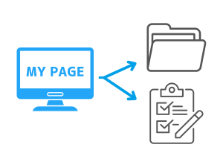 申込者のマイページで資料の配布やアンケートの聴取が可能